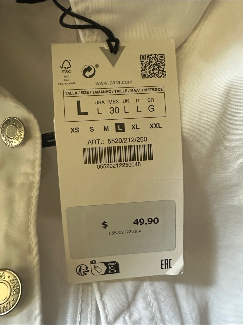 ZARA Women White Utility Romper Short Sleeve Zip Pocket Button Front Size L NWT - Picture 6 of 6